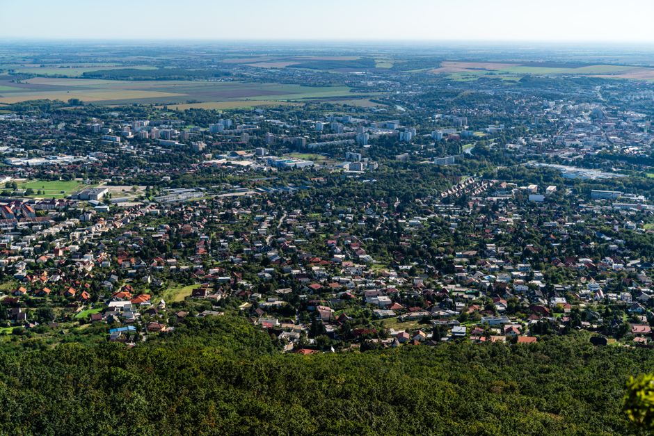 Breathtaking aerial view of Nitra, Slovakia showcasing its urban landscape and surrounding nature.